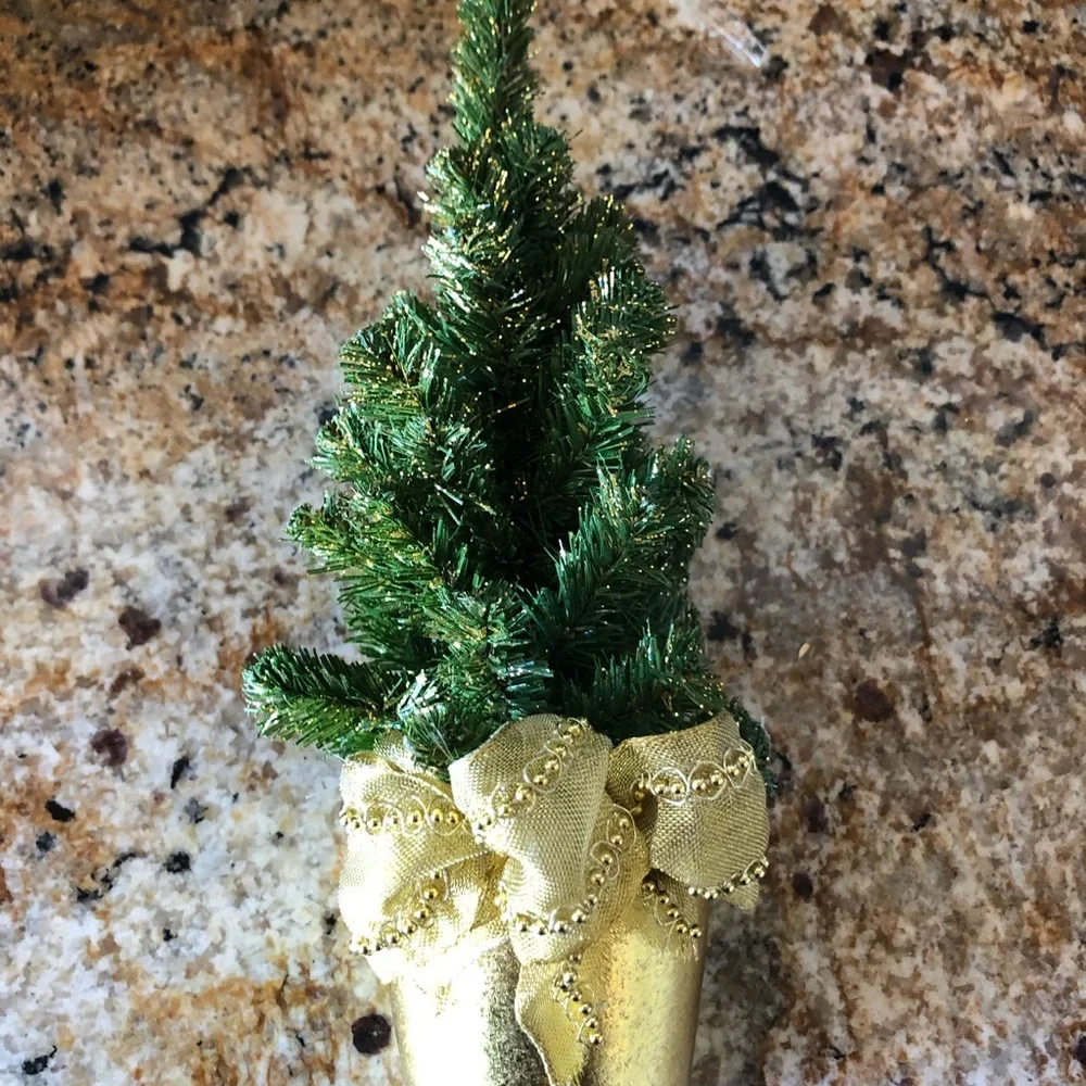Crate& Barrel Christmas gold trees NWT and small evergreen tree